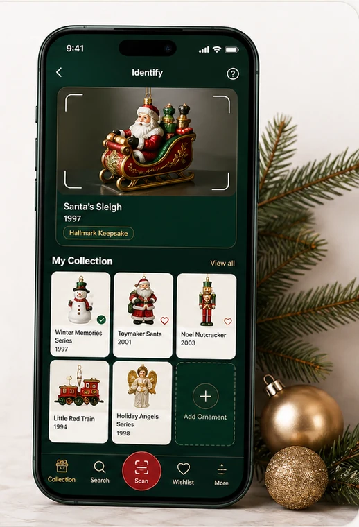 Mobile ornament lookup and collection screen